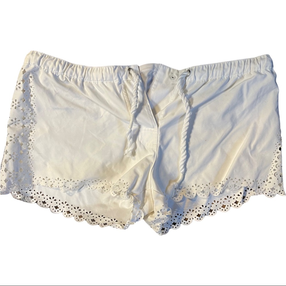 White Bathing Short for Women.  Sea Folly. with scalloped edges. Size M.